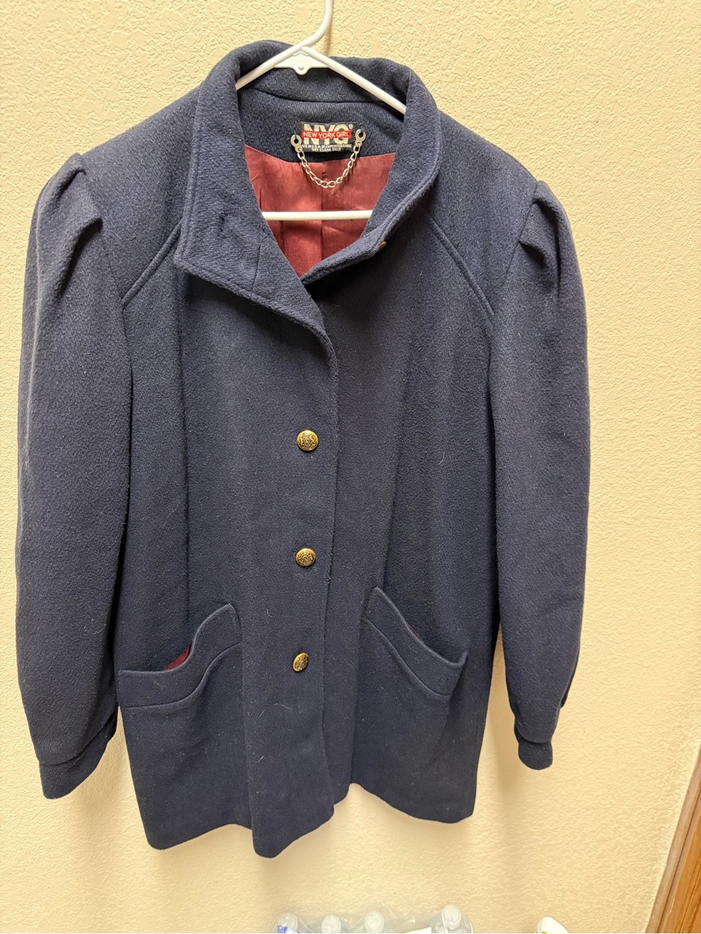 Women Vintage New York Girl Coat In Navy Blue Wool Size 12